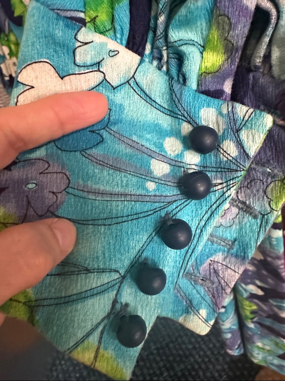 Vintage Long Sleeve Floral Maxi Dress in Teal, Purple & Lime - Picture 8 of 10